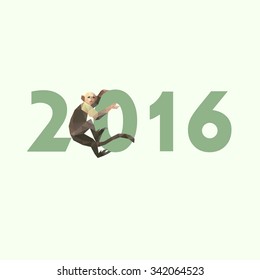 Monkey abstract triangle design 2016 New Year isolated on a white backgrounds, vector illustration