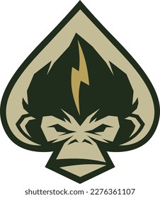 Monkey Ace Vector. A monkey with thunder hair and shape spade of ace.