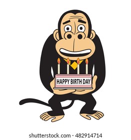 Monkey action,monkey holding birthday cake vector