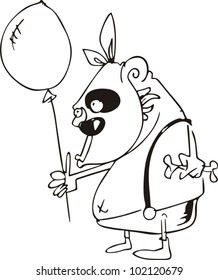 Monkey with air balloon. Black and white vector image