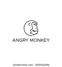 monkey angry facial expression, monkey head line art logo animal