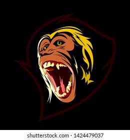 monkey angry head style mascot initial