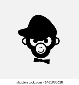 Monkey animal cap bow tie logo icon Creative cartoon design Modern children's style Fashion print for clothes apparel greeting invitation card picture banner poster music flyer websites Vector