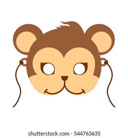 Monkey animal carnival mask vector illustration in flat style. Brown primate ape babbon. Funny childish masquerade mask isolated on white. New Year masque for festivals, holiday dress code for kids