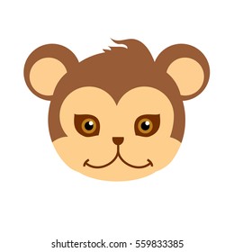 Monkey animal carnival mask vector illustration in flat style. Brown primate ape babbon. Funny childish masquerade mask isolated on white. New Year masque for festivals, holiday dress code for kids