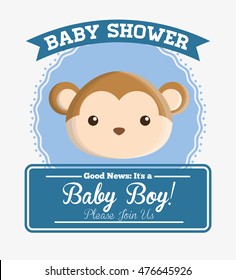 monkey animal cartoon baby shower card celebration party icon. Colorful and flat design. Vector illustration