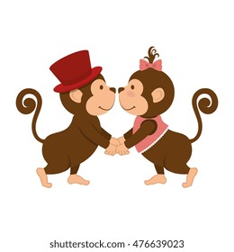 monkey animal couple love cartoon funny wildlife vector illustration