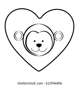 monkey animal inside line heart, vector illustration