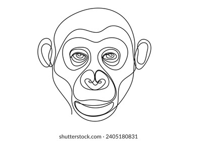 Monkey Animal Line Art Portrait. Doodle Monkey Isolated on White background Curve Line Cartoon Design. Monkey Face Outline Curve Editable Vector Silhouette Contour Coloring Drawn