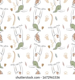  monkey animal line art seamless pattern for wallpaper, textile , fabric ,stationary and others 