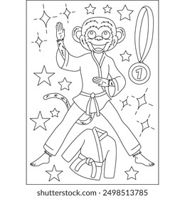 monkey animal martial arts coloring book page for kids or grown adults creative coloring mindful relaxation activity