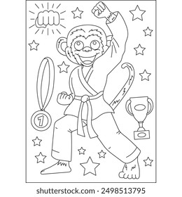 monkey animal martial arts coloring book page for kids or grown adults creative coloring mindful relaxation activity