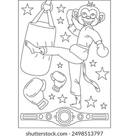 monkey animal martial arts coloring book page for kids or grown adults creative coloring mindful relaxation activity