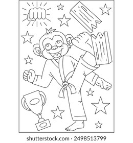 monkey animal martial arts coloring book page for kids or grown adults creative coloring mindful relaxation activity