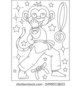 monkey animal martial arts coloring book page for kids or grown adults creative coloring mindful relaxation activity