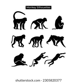 Monkey animal silhouette collection vector