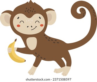 Monkey animal vector, Abstract baby monkey vector, safari baby animal, cute animal isolated, adorable monkey for print, vector illustration