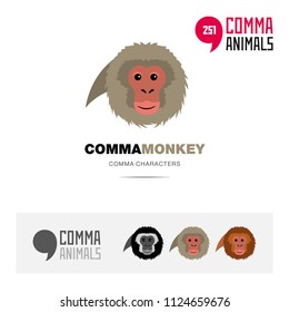 Monkey Ape animal concept icon set and modern brand identity logo template and app symbol based on comma sign