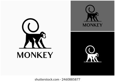 Monkey Ape Chimpanzee Primate Crawling Walking Silhouette Modern Vector Logo Design Illustration