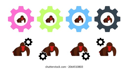 Monkey, ape, gorilla vector icon in gear set illustration for ui and ux, website or mobile application