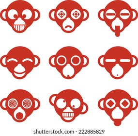 Monkey Ape head avatar cartoon character profile Fun set, vector illustration.