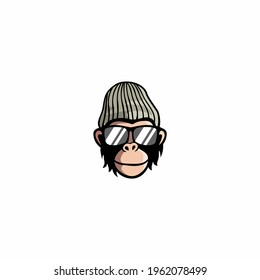 monkey ape in a knitted hat and sunglasses logo vector illustration, 
Cute monkey with glasses logo vector illustration, cool ape logo design