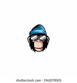 monkey ape in a knitted hat and sunglasses logo vector illustration, 
Cute monkey with glasses logo vector illustration, cool ape logo design