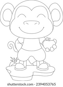 Monkey Apple Fruit Animal Vector Graphic Art Illustration