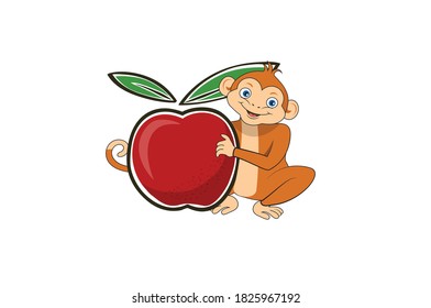 Monkey With Apple Mascot design