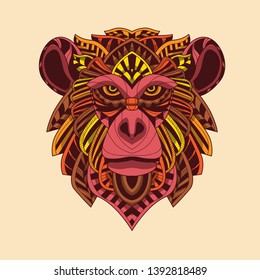 monkey art from abstract pattern with warm color 