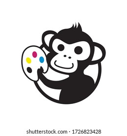 monkey artist holding art pallette character mascot vector
