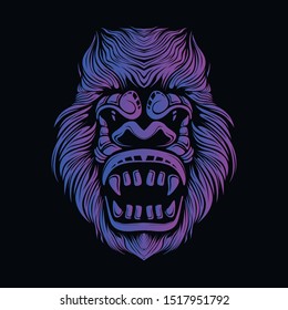 Monkey Artwork Glow Dark: vector de stock (libre de regalías