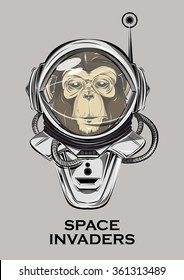 monkey astronaut. alien invader. monkey in a suit, to print t-shirts