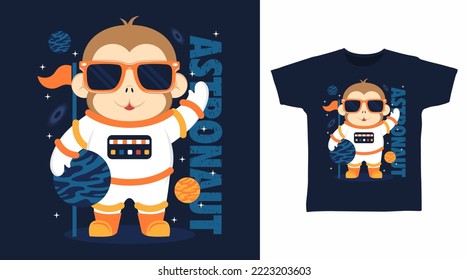 Monkey astronaut cartoon tshirt arts design
