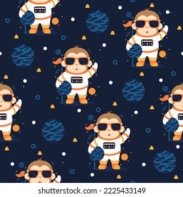 Monkey astronaut cartoon vectors pattern background.