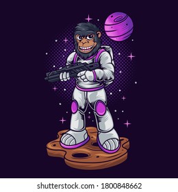Monkey astronaut character vector illustration