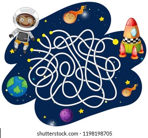 Monkey astronaut maze game illustration