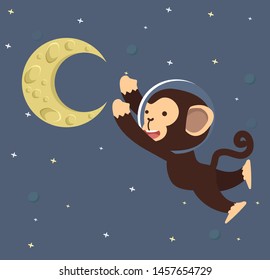 Monkey Astronaut with moon in space