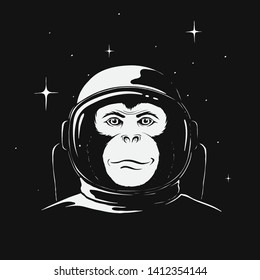 Monkey Astronaut In Space.Hand Drawn Style.Vector Image