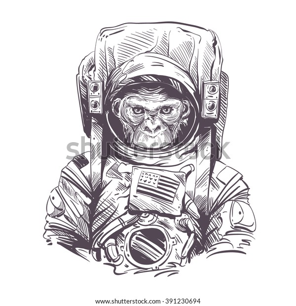宇宙飛行士のスーツを着た猿 手描きのベクトルイラスト のベクター画像素材 ロイヤリティフリー