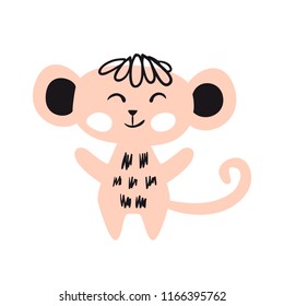 Monkey baby cute print set. Sweet zoo. Cool african animal illustration for nursery t-shirt, kids apparel, invitation, simple scandinavian child design. Little sweet ape