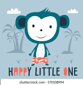 monkey baby print.Hand drawn vector illustration