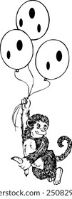 Mono con el globo en la mano Ilustración vectorial de la fruta del plátano