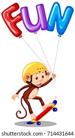 Mono con globo para ilustración de la diversión de la palabra