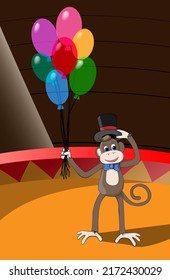 Monkey with balloons in the circus arena