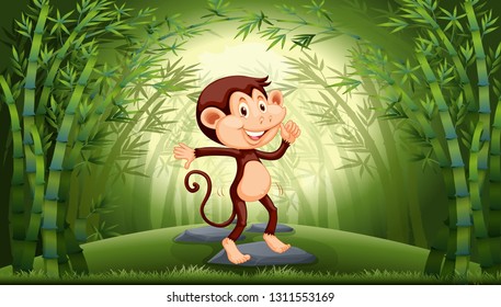 Monkey in bamboo forest illustration