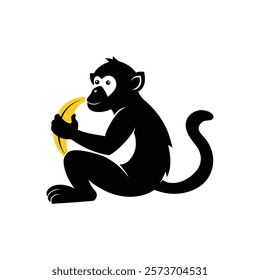 Monkey, banana, black monkey, silhouette monkey, vector illustration