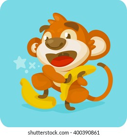 Monkey, banana, blue background