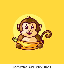 Monkey and Banana Cartoon Character for your business or merchandise