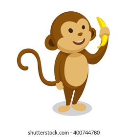 Monkey and banana cartoon minimalistic vector illustration. Cartoon animal illustration